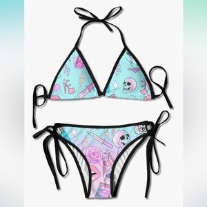 Kawaii goth metal  Pastel Print Bikini Set